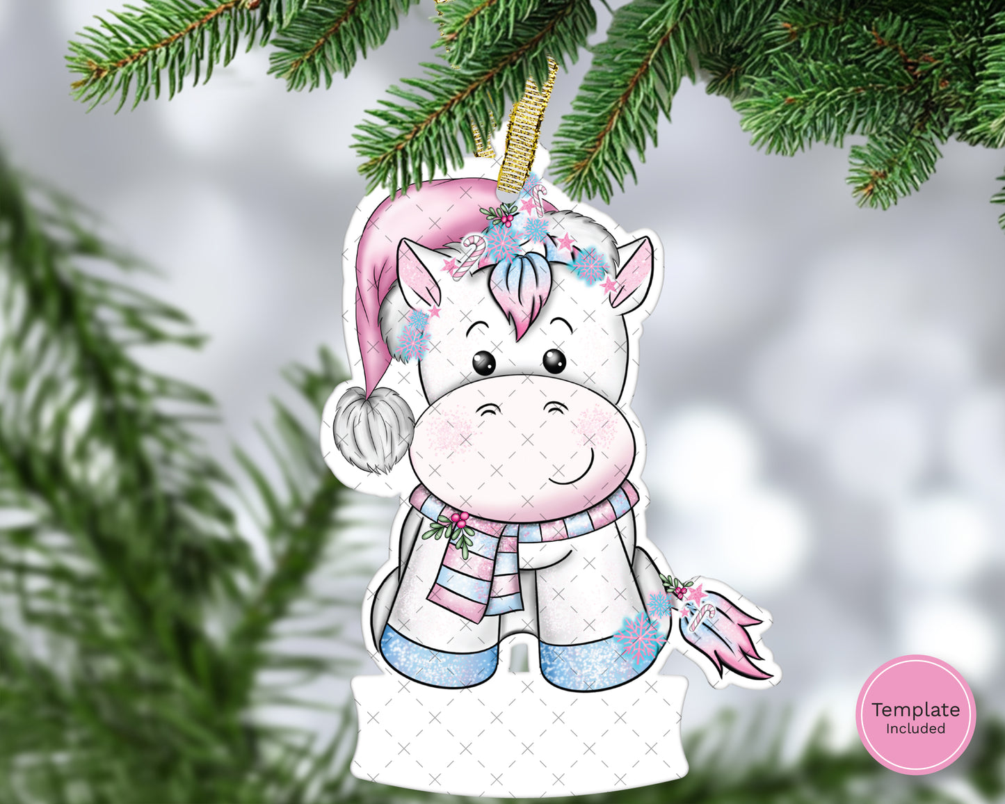 Christmas Unicorn Hanging Decoration with Name Plaque