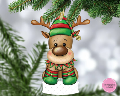 Reindeer Elf Hanging Decoration with Name Plaque